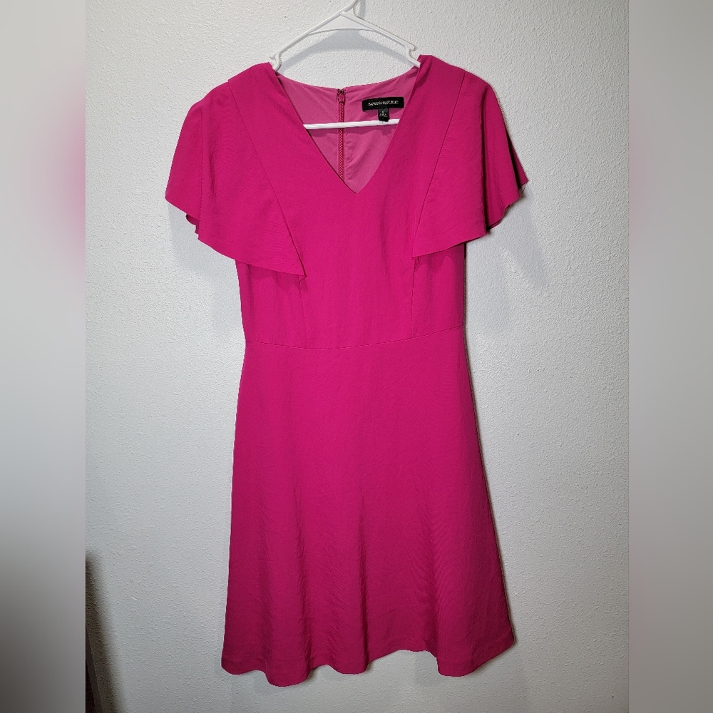 Banana Republic Womens Flutter Sleeve Barbie Pink Above Knee Dress Size 0